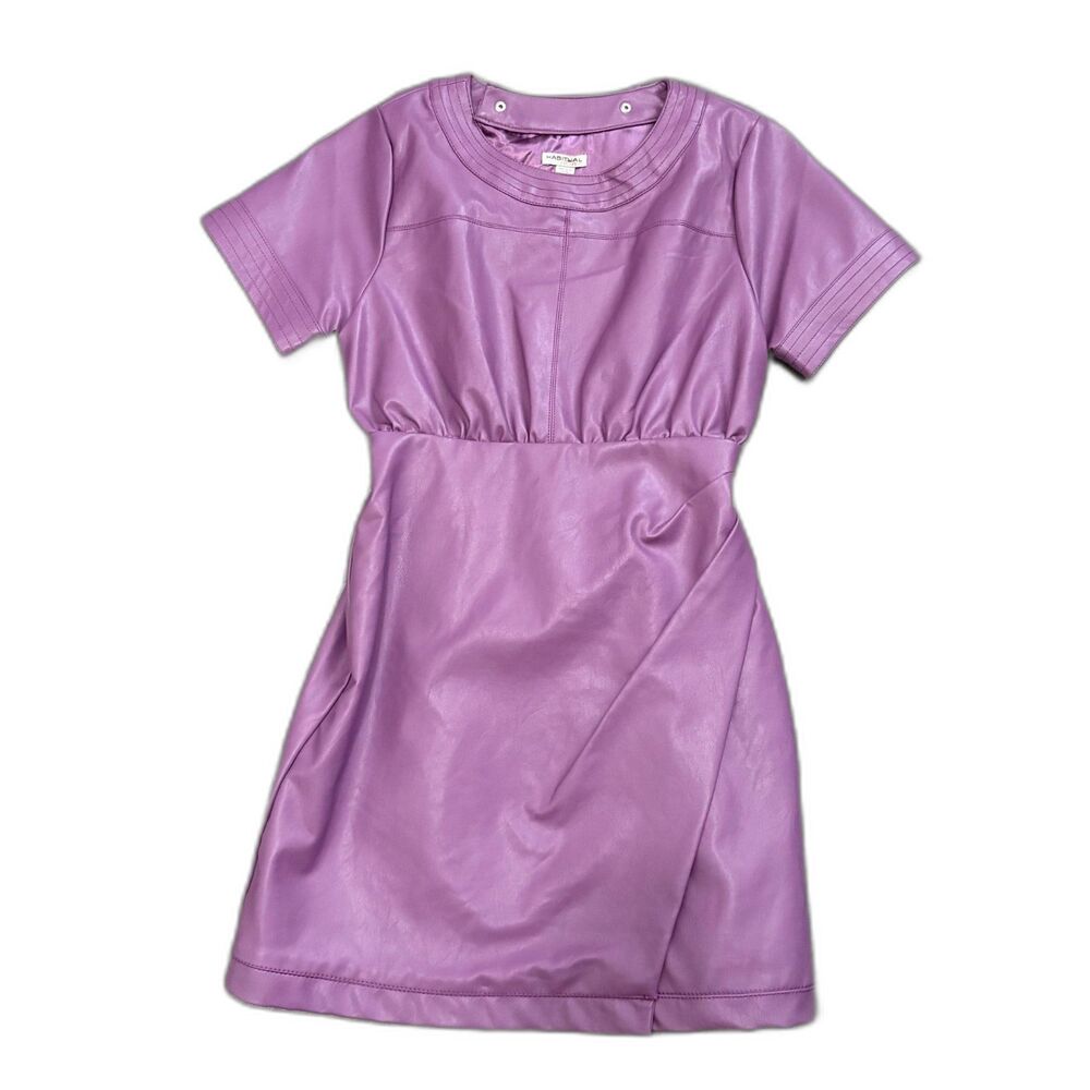 NWT Habitual Girl Lilac Purple Faux Leather Wrap‎ Dress Edgy Vegan Size 12